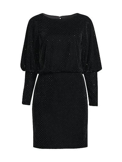 Rhinestone-Embellished Velvet Minidress