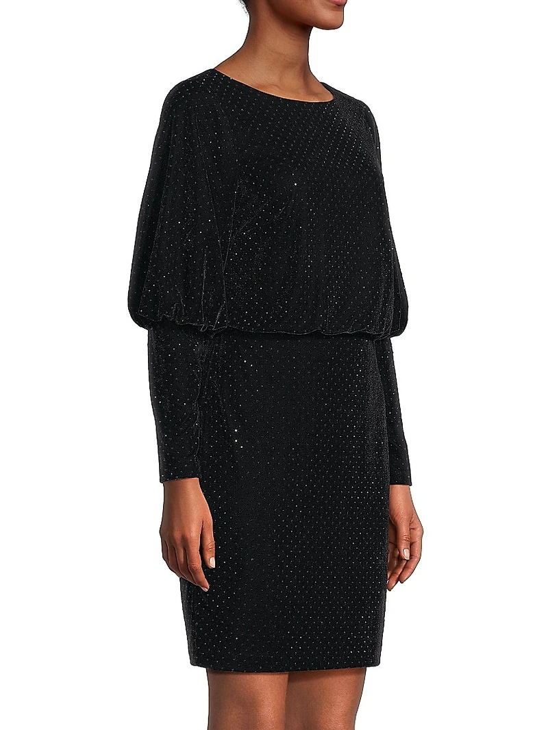 Rhinestone-Embellished Velvet Minidress