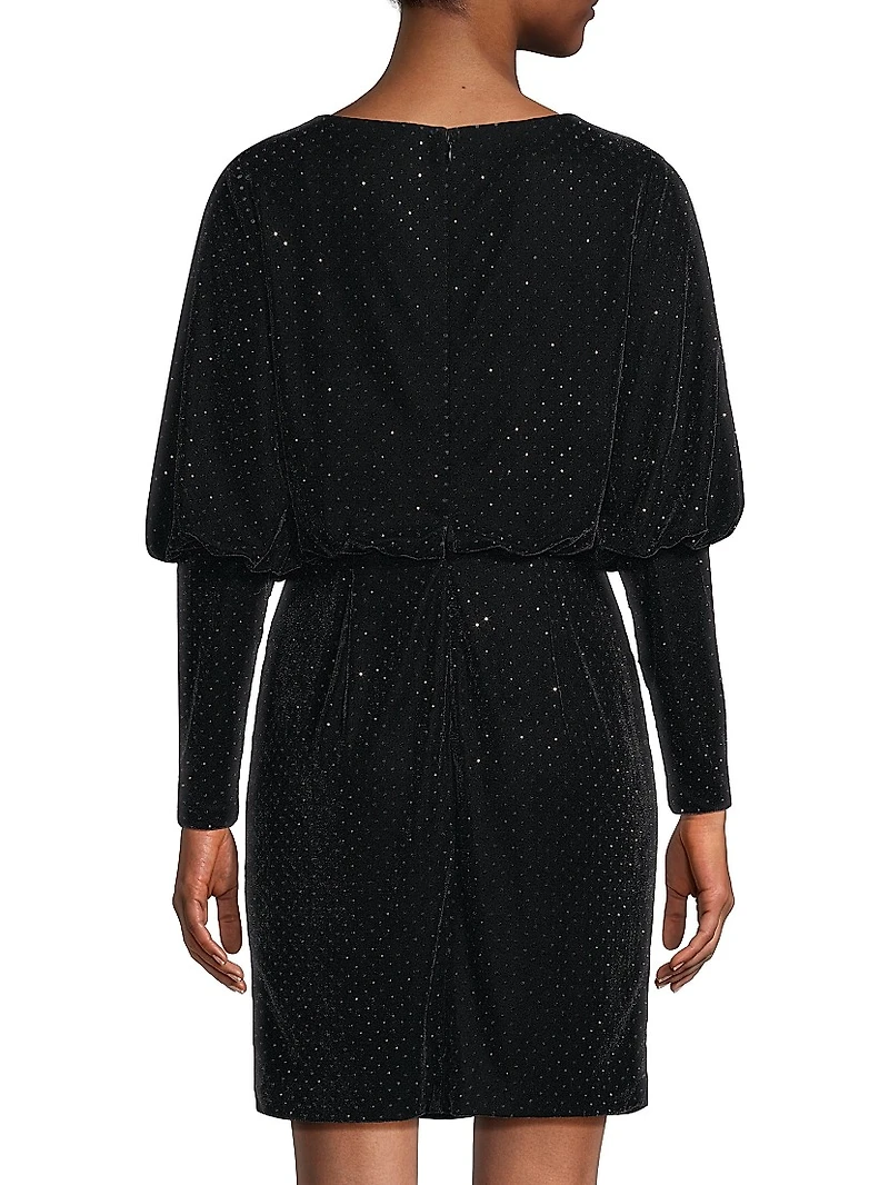 Rhinestone-Embellished Velvet Minidress