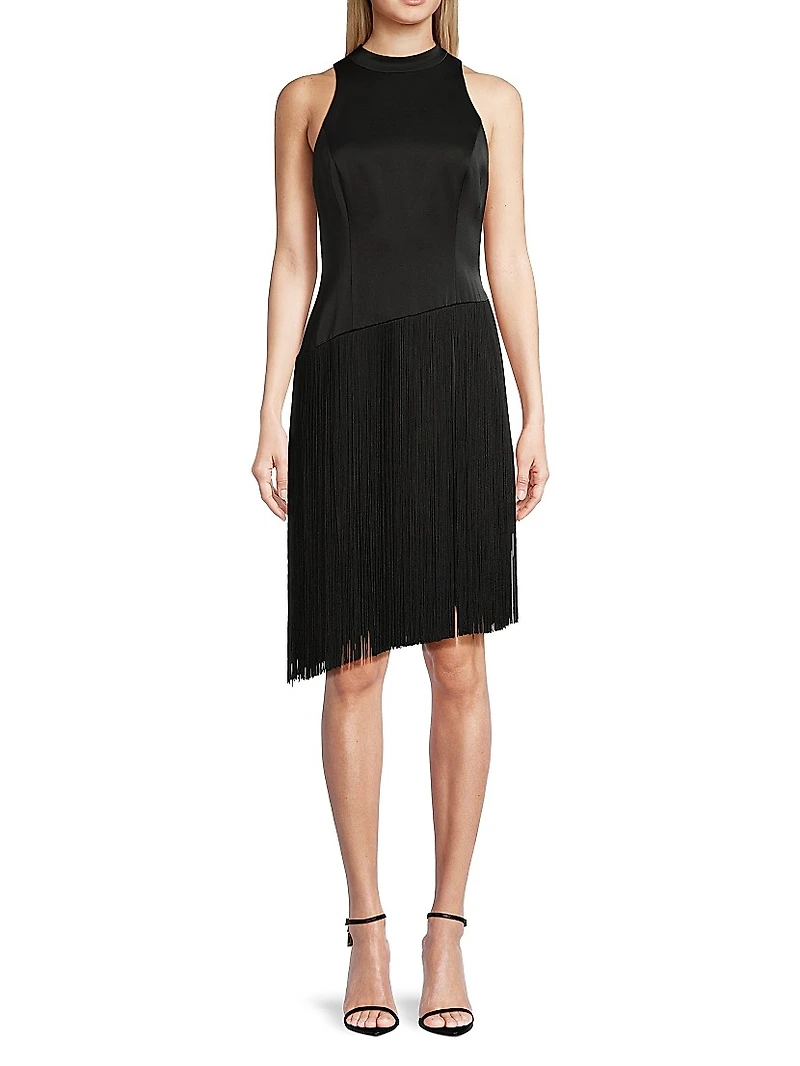 Asymmetric Fringe Satin Dress