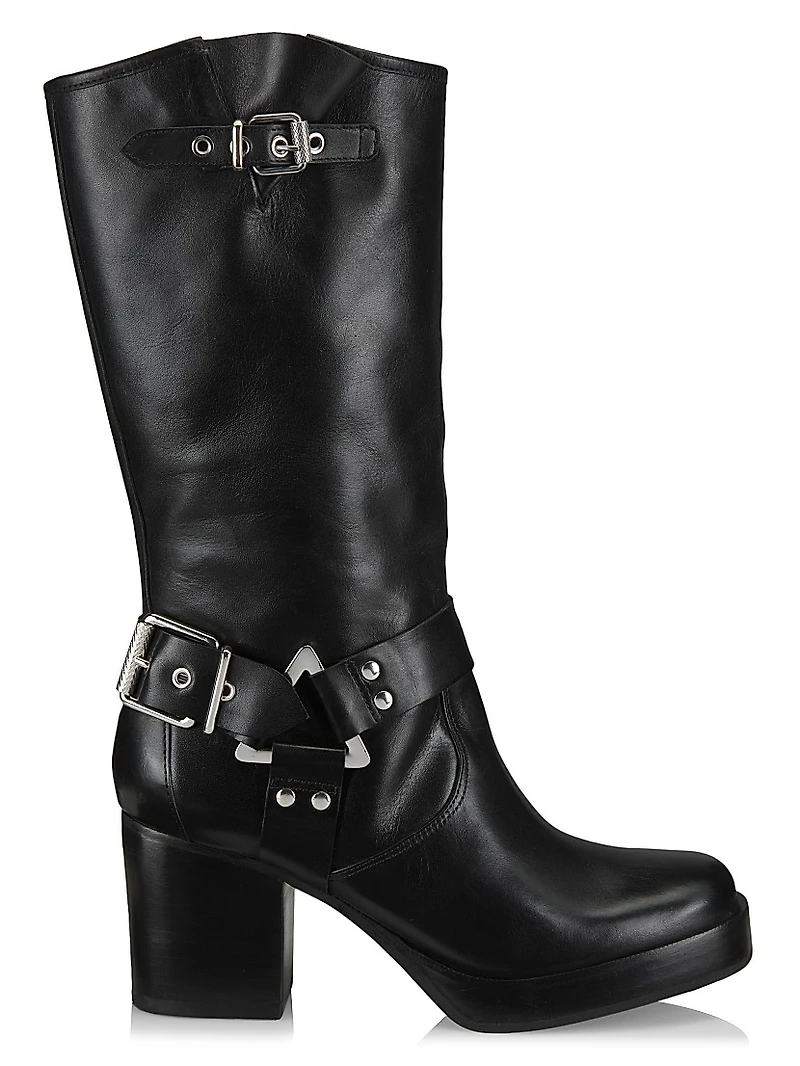 Kiara 76MM Leather Zip-Up Block Heel Boots
