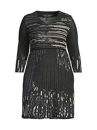 V-Neck Patterned Rib-Knit Minidress