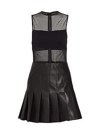 Chara Mesh & Faux Leather A-Line Minidress