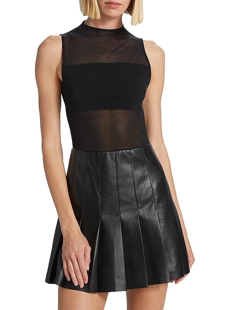Chara Mesh & Faux Leather A-Line Minidress