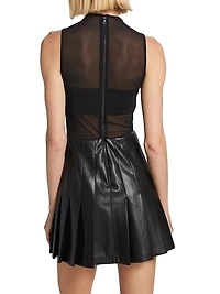 Chara Mesh & Faux Leather A-Line Minidress