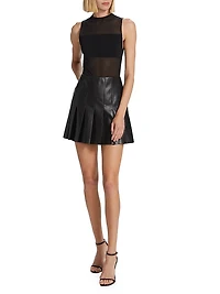 Chara Mesh & Faux Leather A-Line Minidress