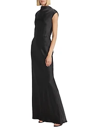 Satin High Cowlneck A-Line Gown