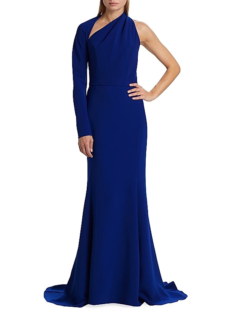Crepe One-Shoulder Draped Gown