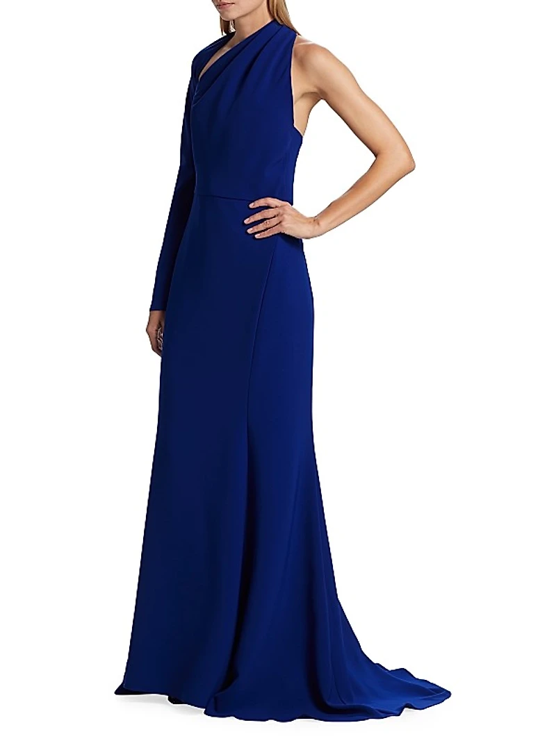 Crepe One-Shoulder Draped Gown