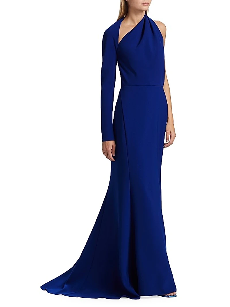Crepe One-Shoulder Draped Gown