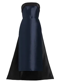 Mikado Satin Strapless Tea-Length Dress