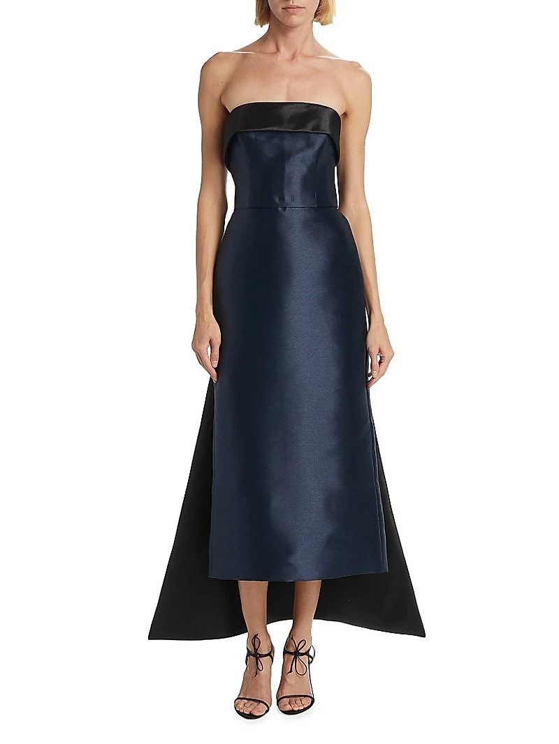 Mikado Satin Strapless Tea-Length Dress