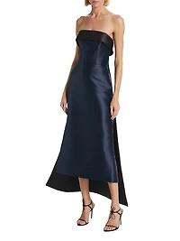 Mikado Satin Strapless Tea-Length Dress