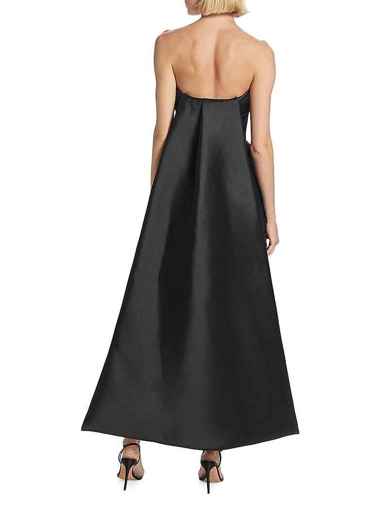 Mikado Satin Strapless Tea-Length Dress