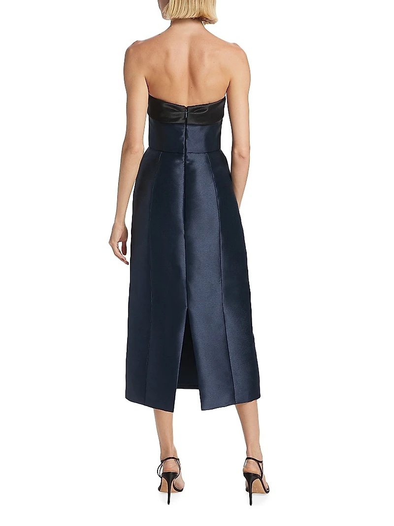 Mikado Satin Strapless Tea-Length Dress