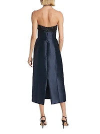 Mikado Satin Strapless Tea-Length Dress