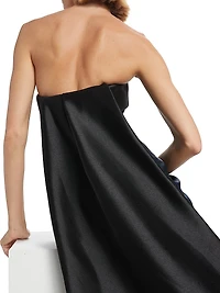 Mikado Satin Strapless Tea-Length Dress