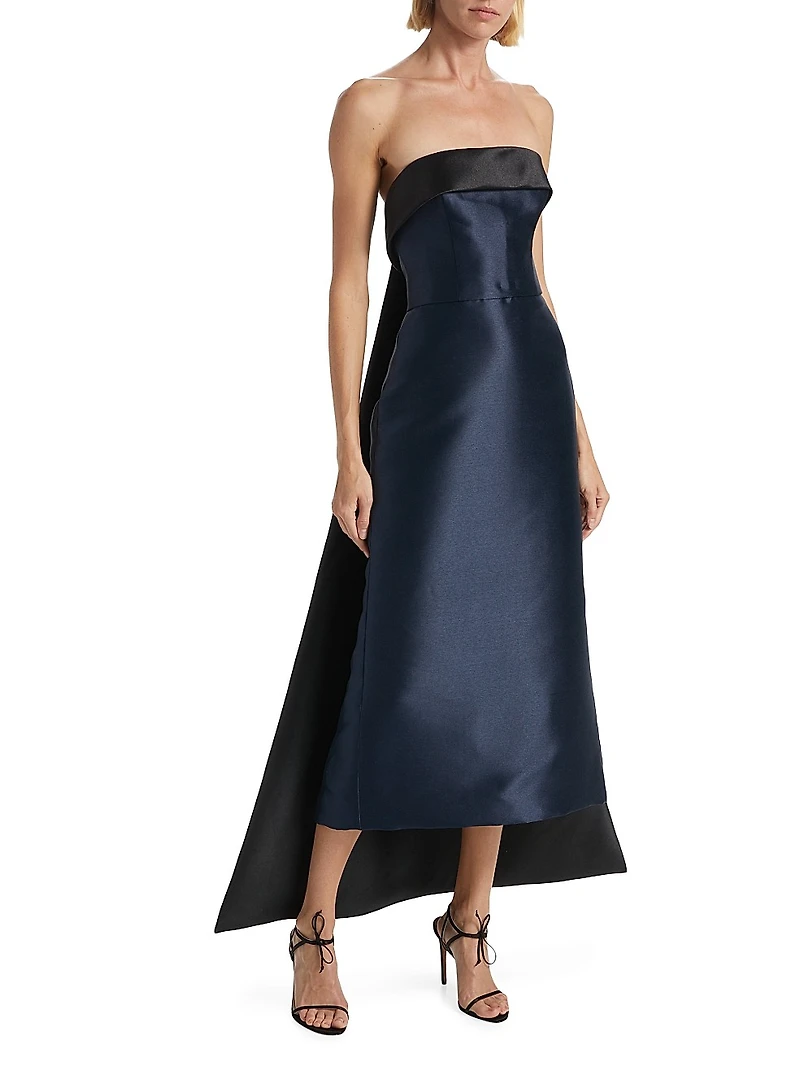 Mikado Satin Strapless Tea-Length Dress