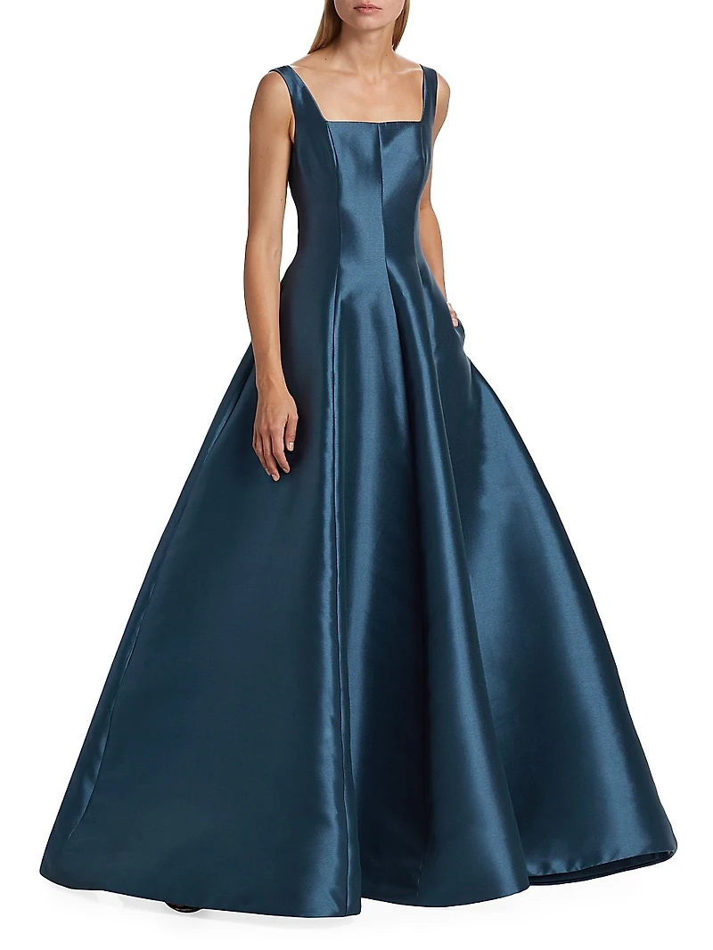 Mikado Square-Neck A-Line Gown