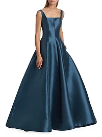 Mikado Square-Neck A-Line Gown