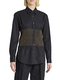 Claver Smocked Cotton Button-Front Shirt