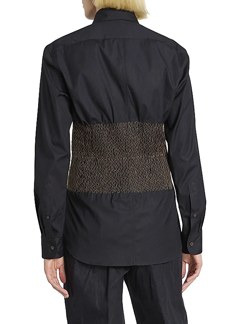 Claver Smocked Cotton Button-Front Shirt