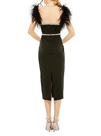 Feather & Pearl-Embellished Midi-Dress