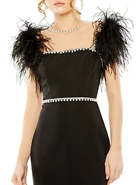 Feather & Pearl-Embellished Midi-Dress