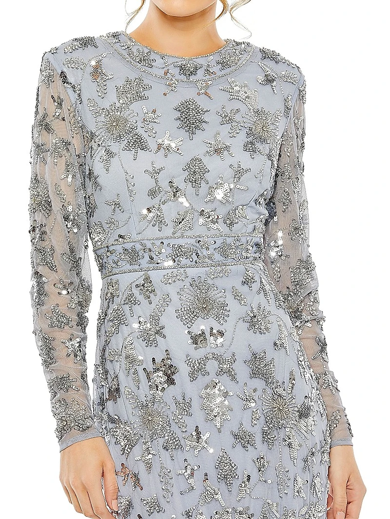Sequined Long-Sleeve Column Gown