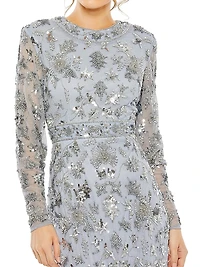 Sequined Long-Sleeve Column Gown