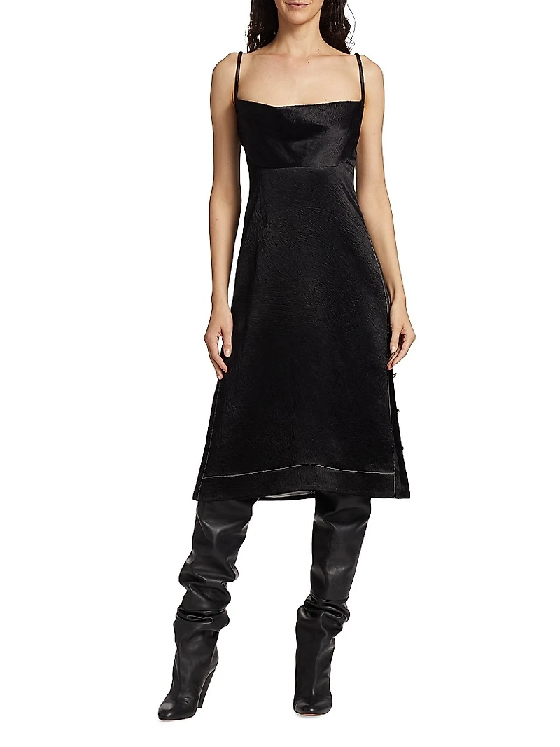 Crushed Satin Cowl Neck Midi-Dress