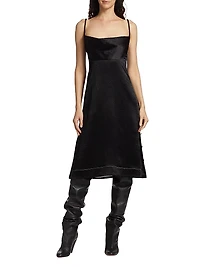 Crushed Satin Cowl Neck Midi-Dress