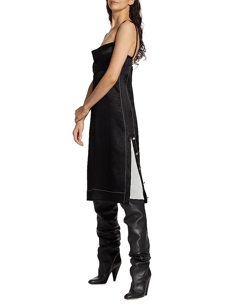 Crushed Satin Cowl Neck Midi-Dress