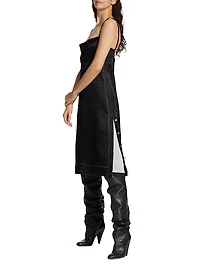 Crushed Satin Cowl Neck Midi-Dress
