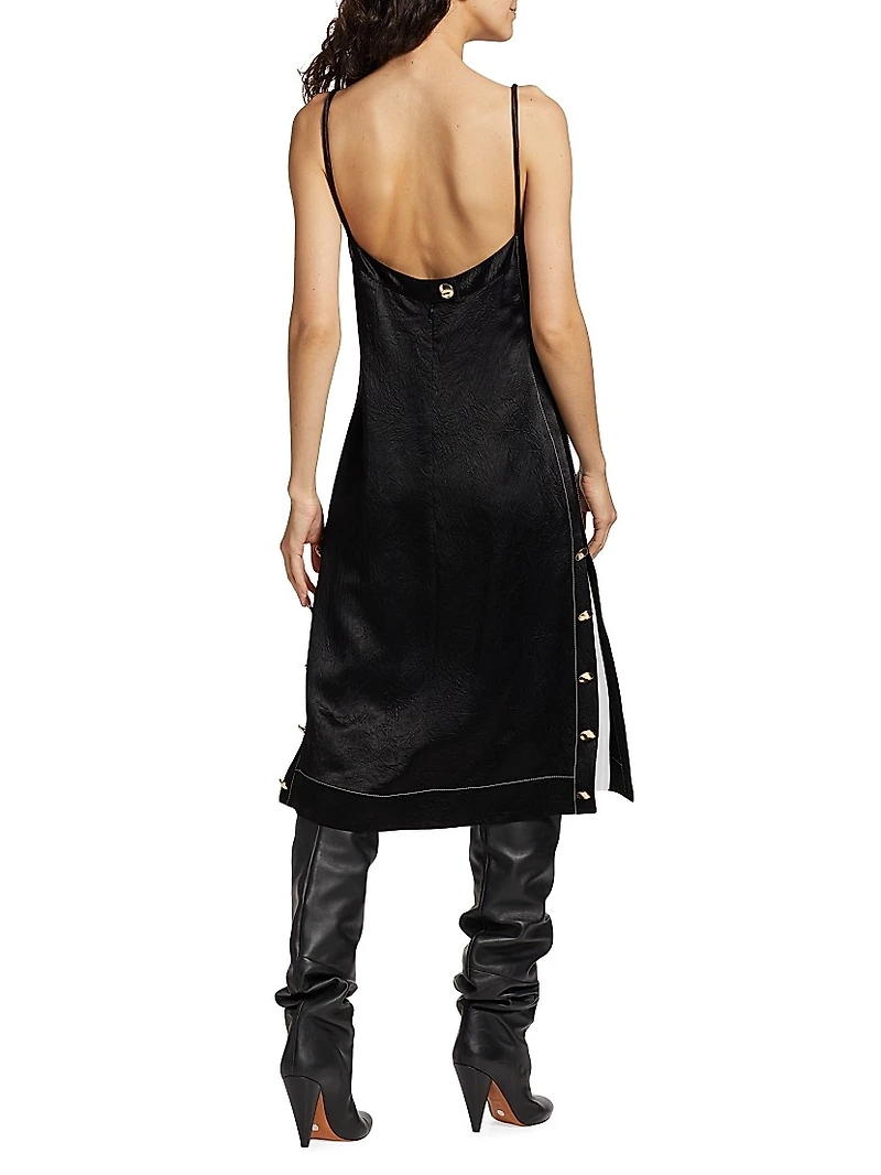 Crushed Satin Cowl Neck Midi-Dress