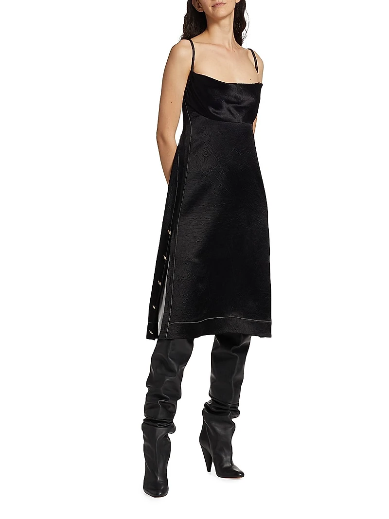 Crushed Satin Cowl Neck Midi-Dress