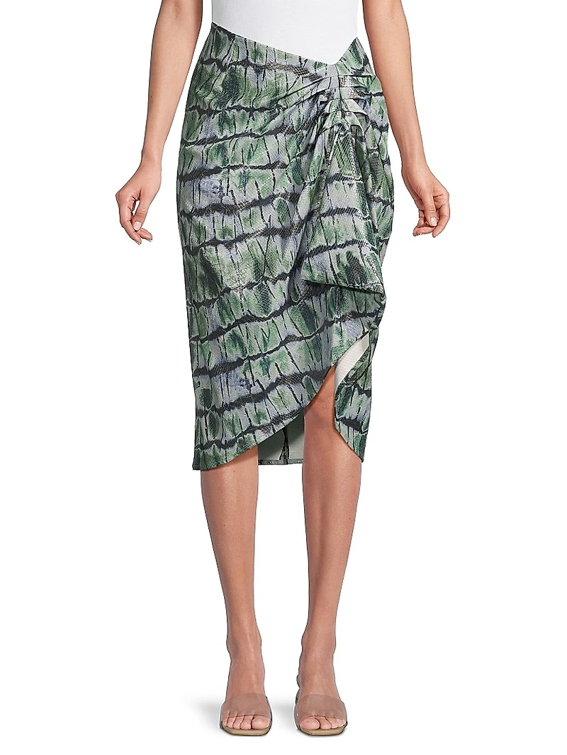 Printed Snake-Effect Faux Leather Skirt