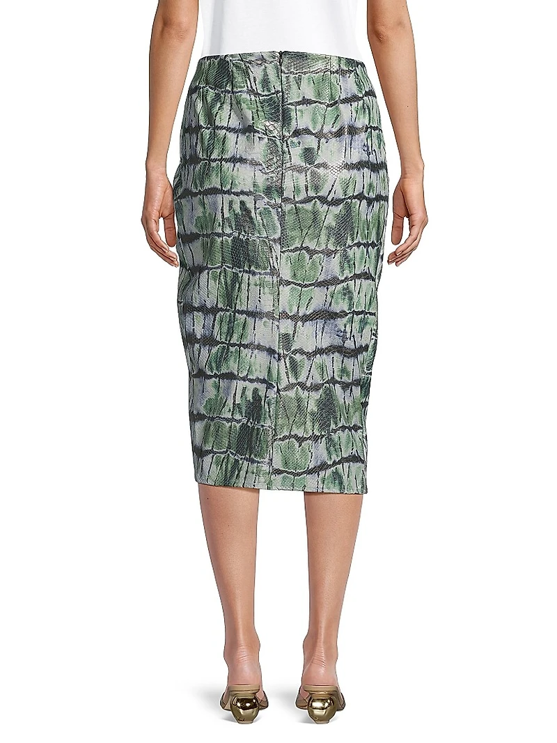Printed Snake-Effect Faux Leather Skirt