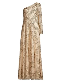 Beaded One-Shoulder Gown