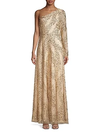 Beaded One-Shoulder Gown