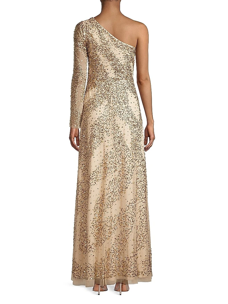 Beaded One-Shoulder Gown