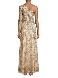 Beaded One-Shoulder Gown