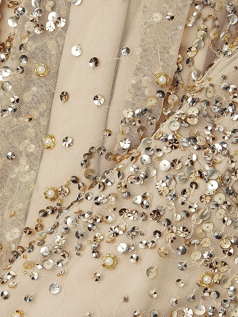 Beaded One-Shoulder Gown