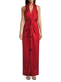 Ruffle Satin Column Gown