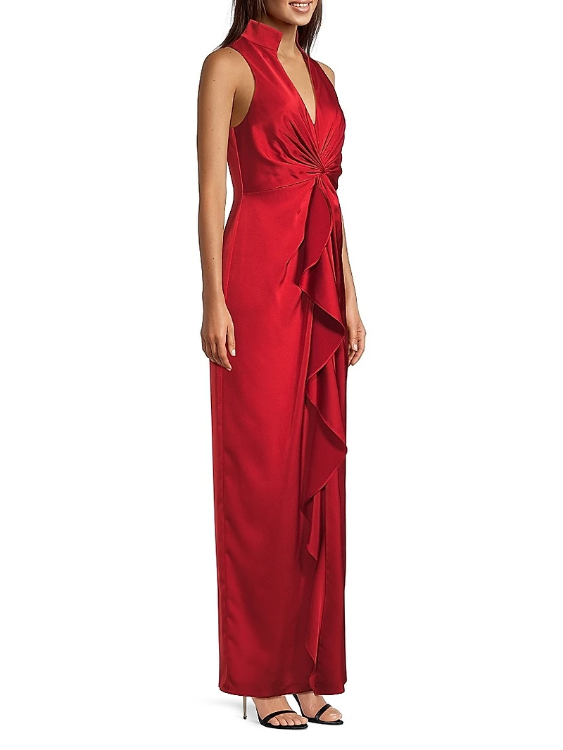 Ruffle Satin Column Gown