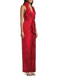 Ruffle Satin Column Gown