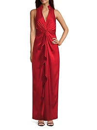 Ruffle Satin Column Gown