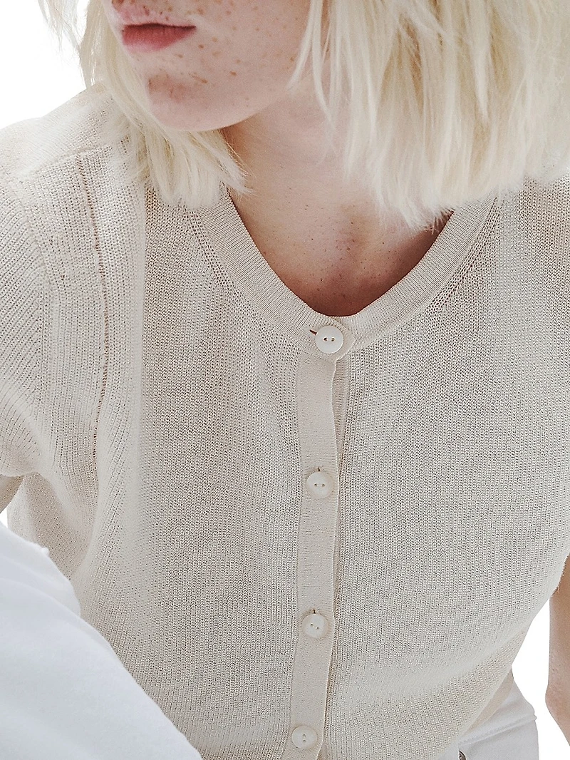 Dina Short-Sleeve Cropped Cardigan
