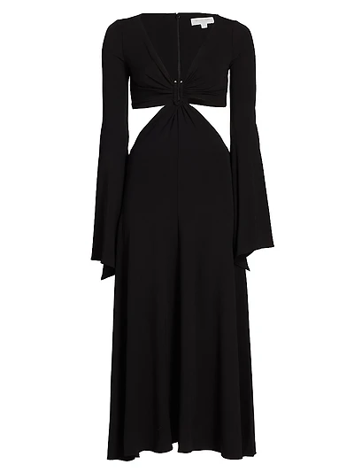 Bell-Sleeve Cut-Out Midi-Dress
