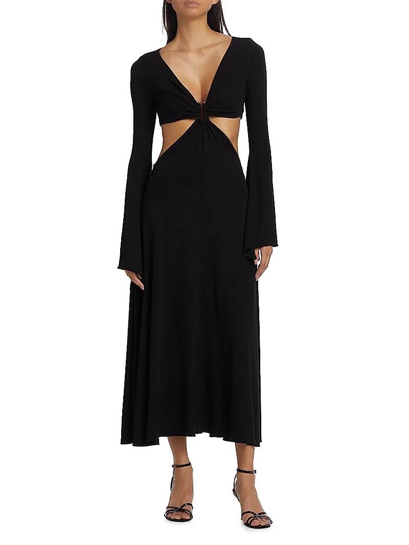 Bell-Sleeve Cut-Out Midi-Dress